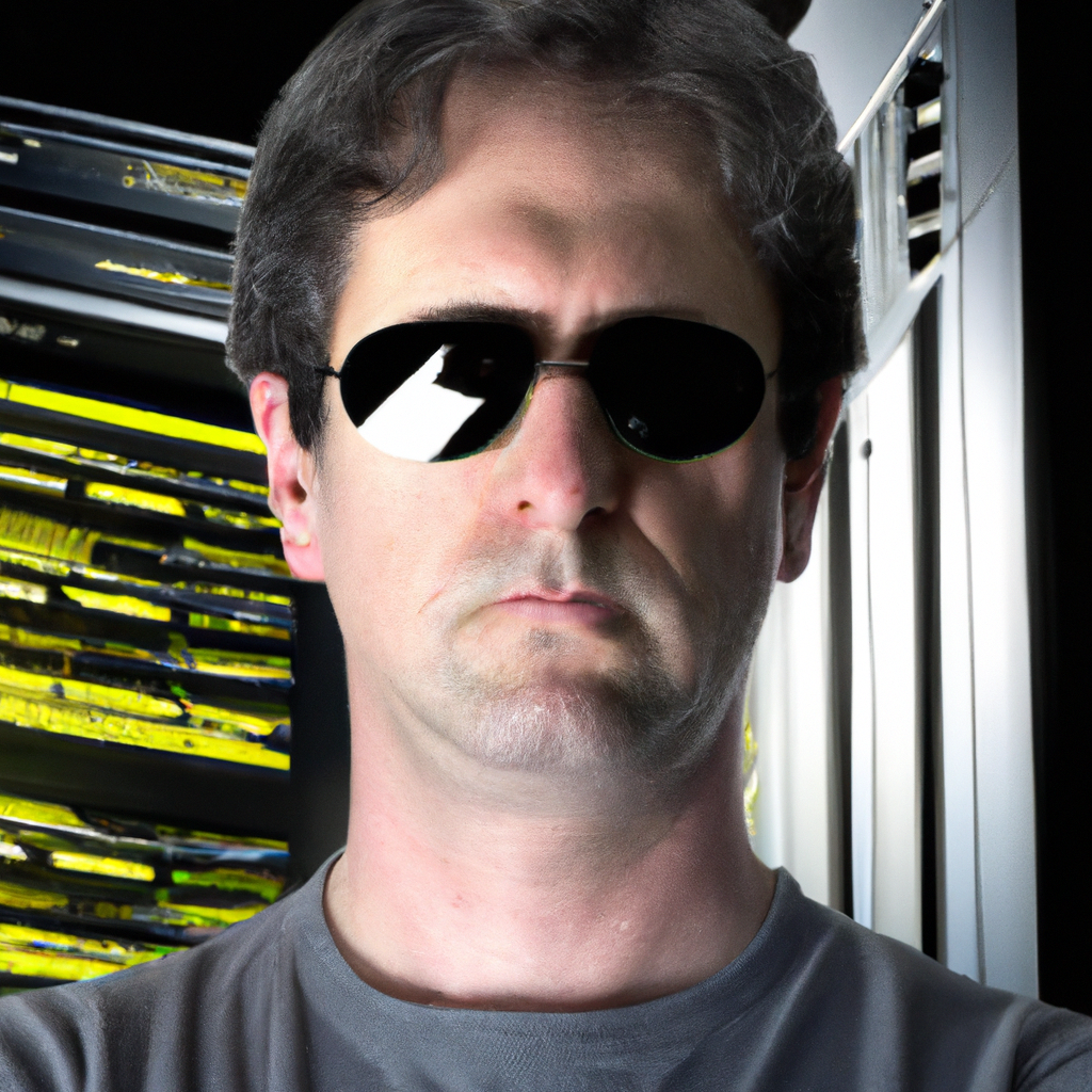 Портрет: Даниил, backend-инженер, отражение кода в очках на фоне серверной